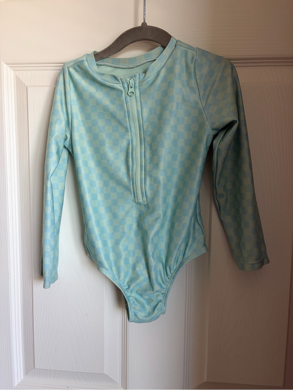 GAP Light Aqua Checker Long-Sleeve Rashguard One-Piece